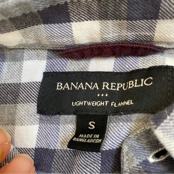 Banana Republic Shirt Mens Small Gray Plaid Luxe Flannel Slim Fit Preppy Causal - Picture 2 of 4